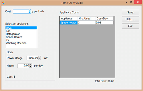 A screenshot of the Home Utility Audit application.